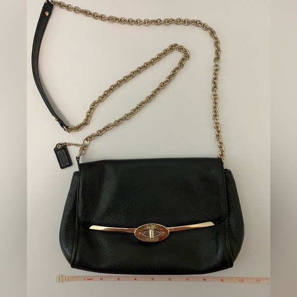 Coach Crossbody Purse, black leather with gold hardware 10 x 6” - Picture 1 of 9